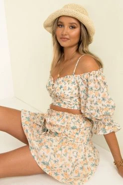 Sundae Muse Mina Skirt / Peach Floral Bottoms
