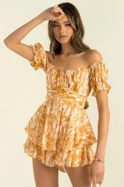 Sundae Muse Ruth Playsuit / Orange Print Playsuits & Rompers