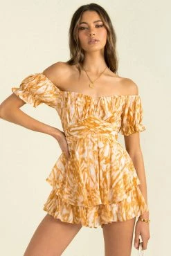 Sundae Muse Ruth Playsuit / Orange Print Playsuits & Rompers