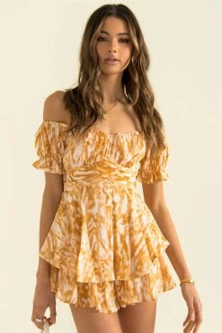 Sundae Muse Ruth Playsuit / Orange Print Playsuits & Rompers