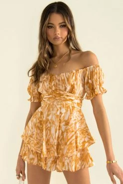 Sundae Muse Ruth Playsuit / Orange Print Playsuits & Rompers