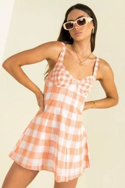 Sundae Muse Selma Dress / Peach Check DRESSES