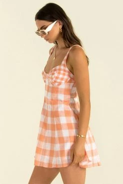 Sundae Muse Selma Dress / Peach Check DRESSES