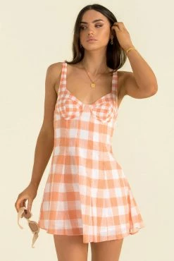 Sundae Muse Selma Dress / Peach Check DRESSES