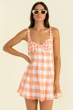 Sundae Muse Selma Dress / Peach Check DRESSES